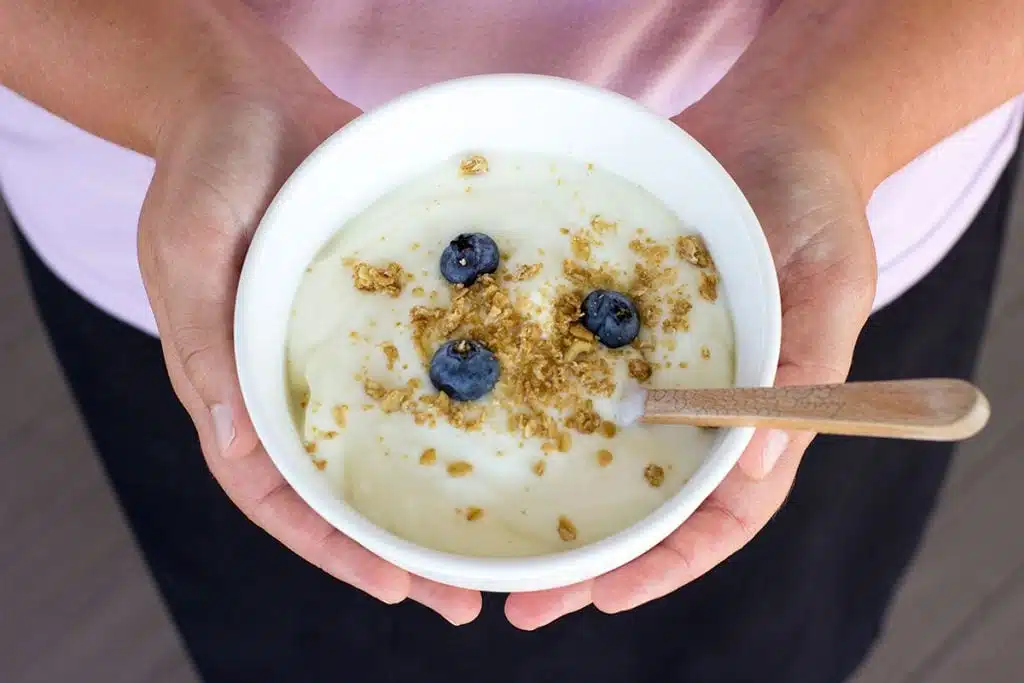 Yogurt bowl in hands